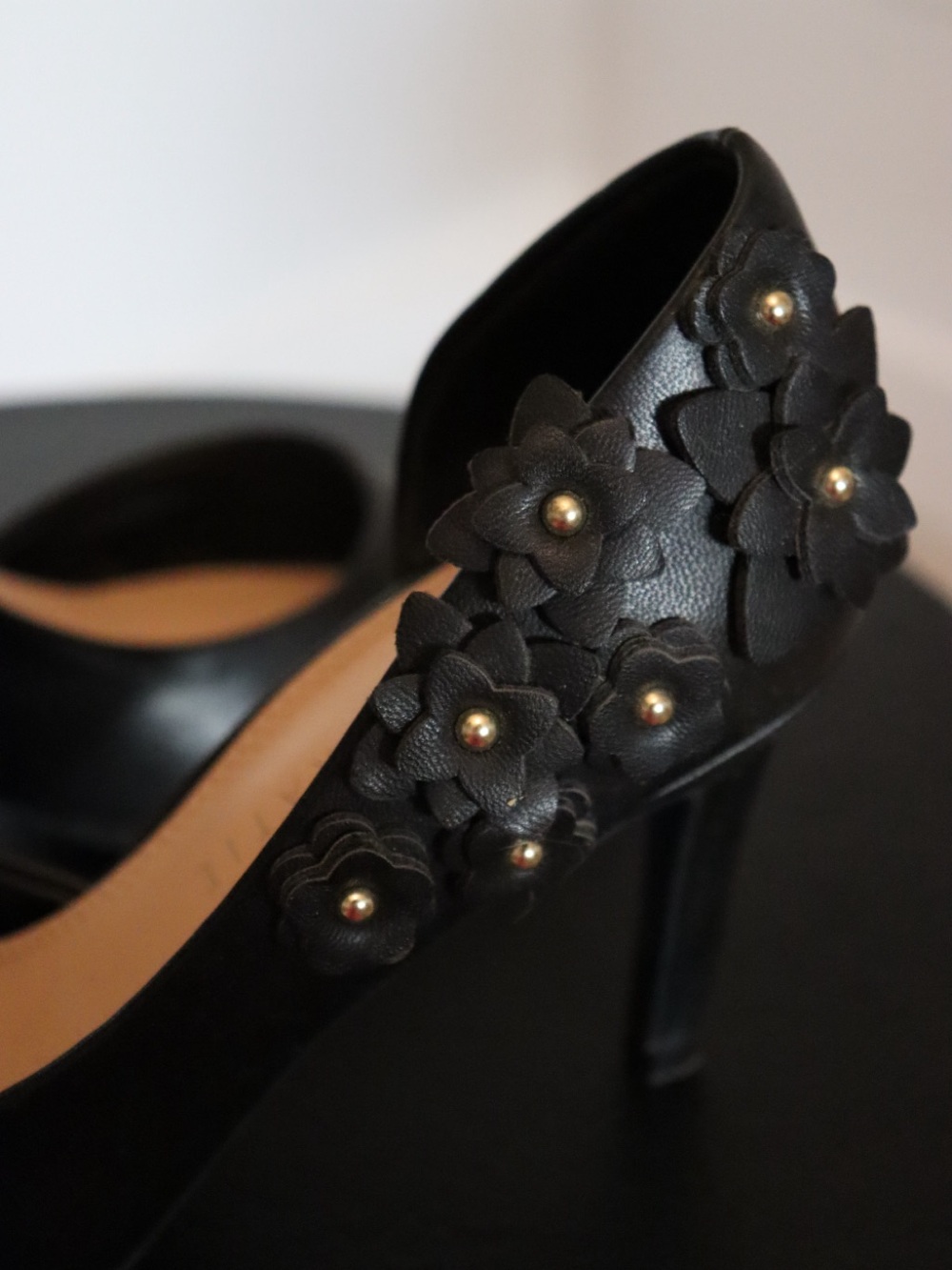 Kelly & Katie Black Floral Studded High Heel Pumps